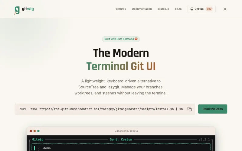 Gitwig | Fast Git TUI & SourceTree Alternative screenshot