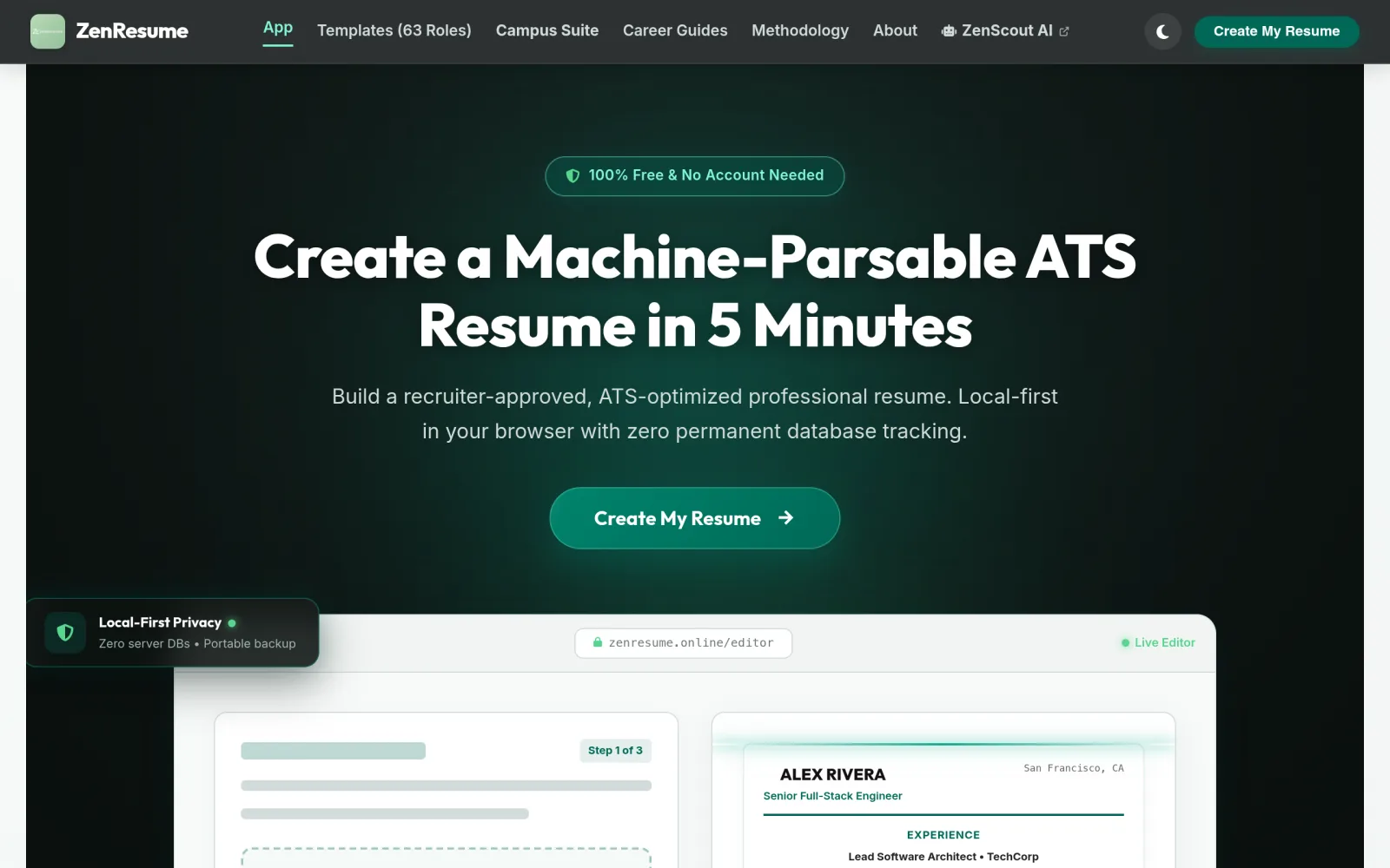 Free ATS Resume Builder [2026 Templates] | ZenResume screenshot
