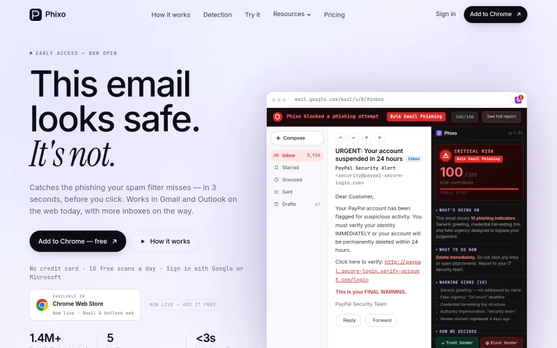 Phixo — Phishing protection that actually works screenshot