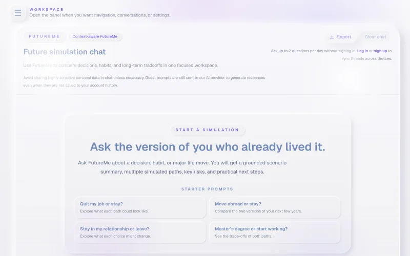 FuturaEngine: Future Self AI and Life Simulation Chat screenshot