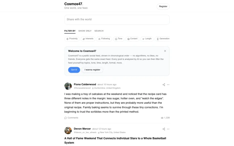 Cosmos47 | One world, one feed screenshot