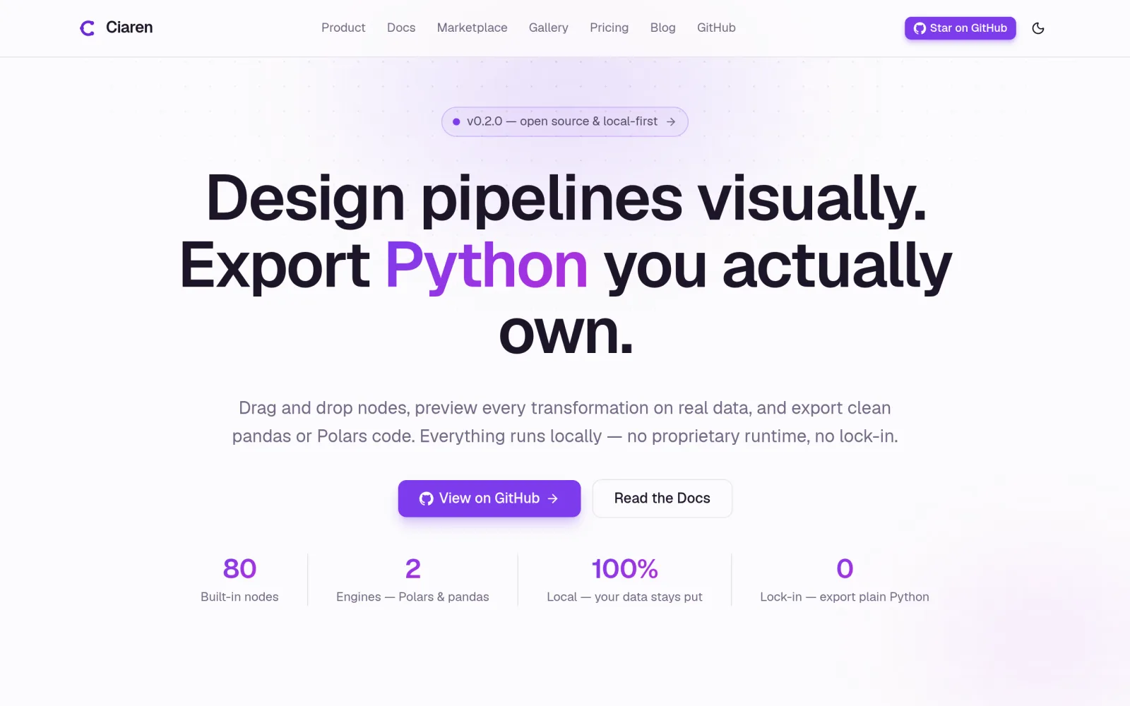 Ciaren — Visual workflows for data pipelines and lightweight ML screenshot