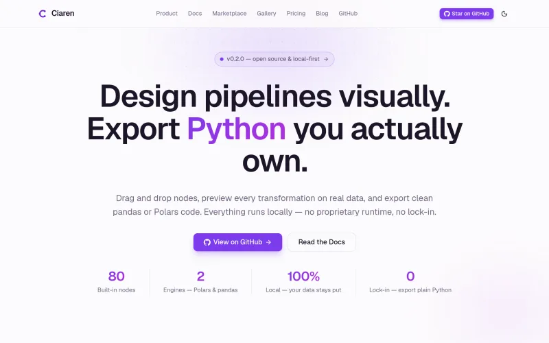 Ciaren — Visual workflows for data pipelines and lightweight ML screenshot