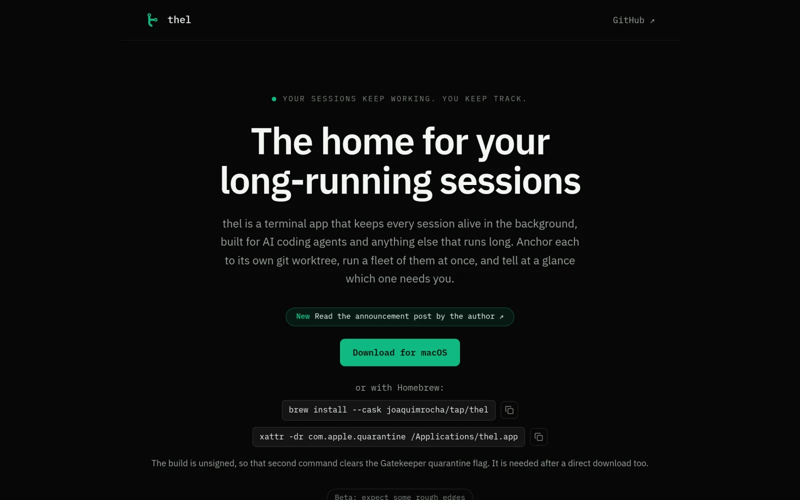 thel / The terminal app built for AI coding agents and other long-runn screenshot