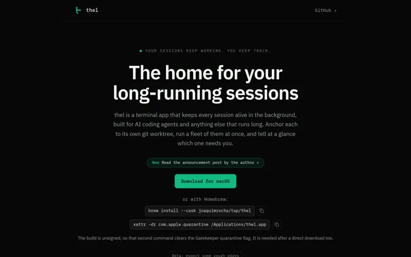 thel / The terminal app built for AI coding agents and other long-runn screenshot