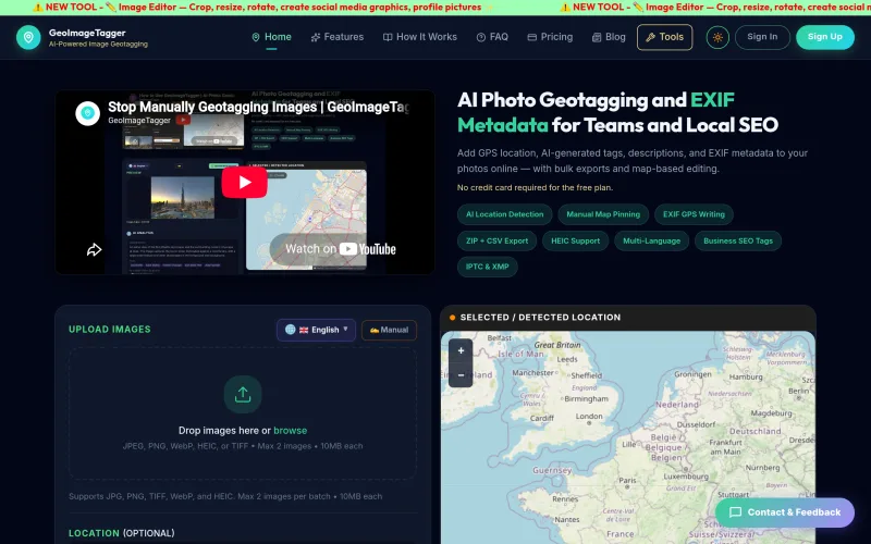 GeoImageTagger — AI Photo Geotagging & EXIF Metadata Tool screenshot