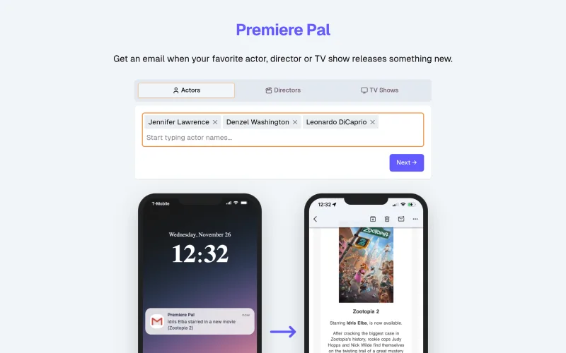 Premiere Pal - Stay updated on new releases from your favorite actors, screenshot