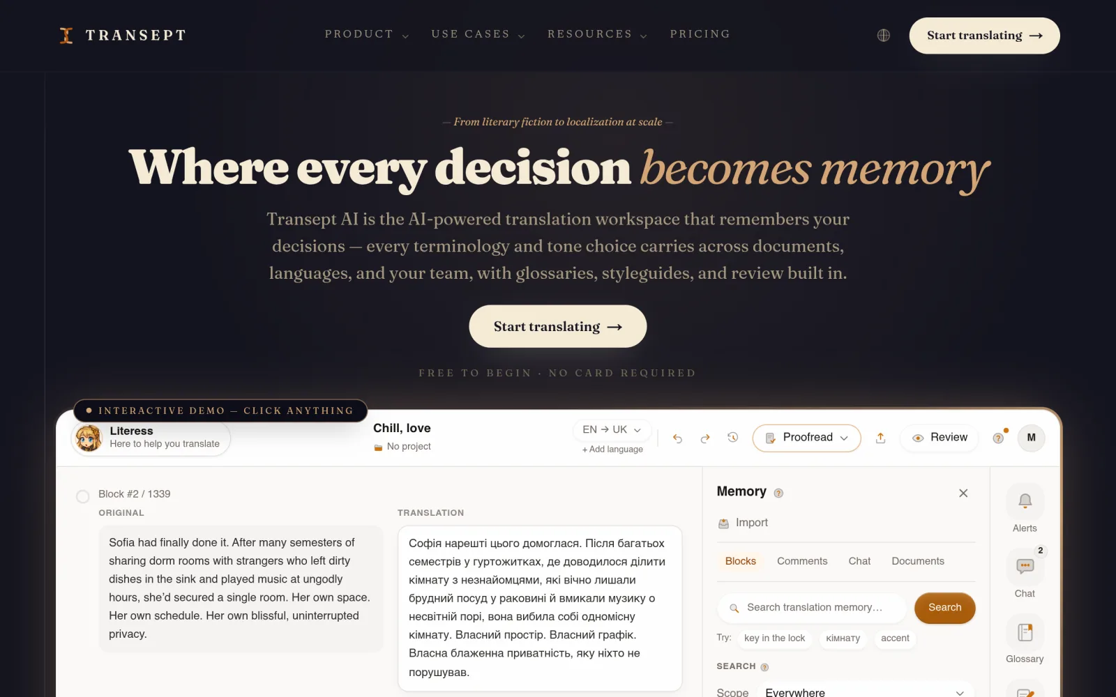 Transept AI — Translation Software with Memory screenshot
