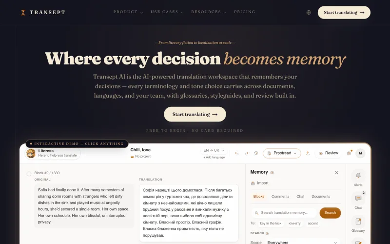 Transept AI — Translation Software with Memory screenshot