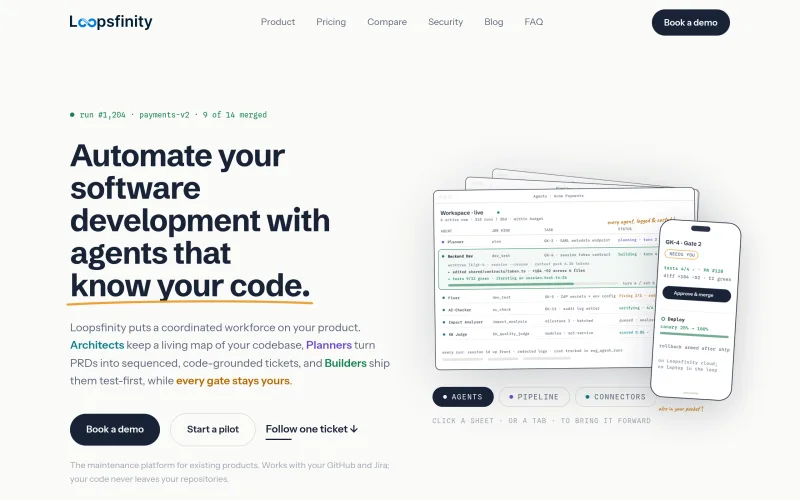 Loopsfinity | Automate your software development with agents that know screenshot