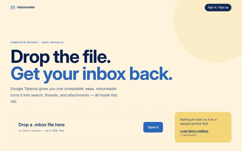 mboxreader — open a Gmail backup screenshot